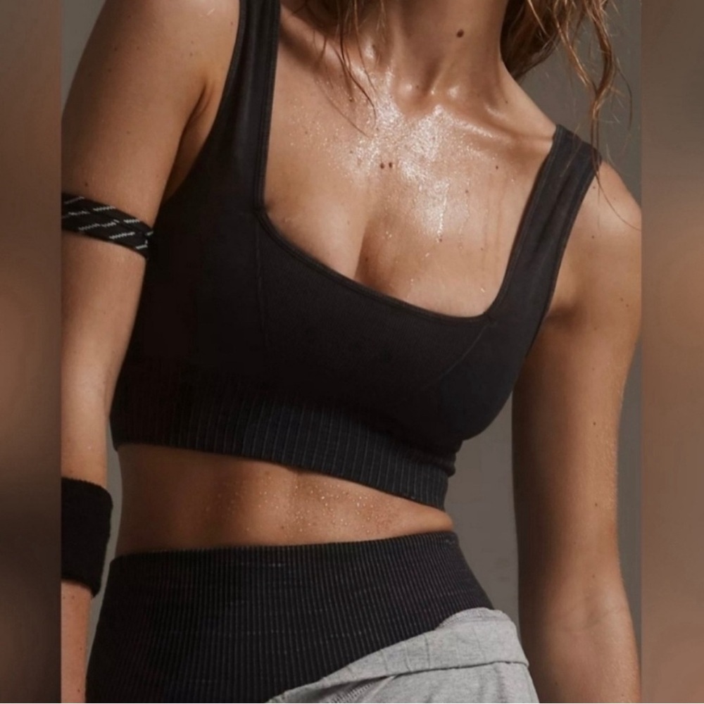 Free People Movement Good Karma Square Neck Bra in Washed Black Size XS/S NWT
